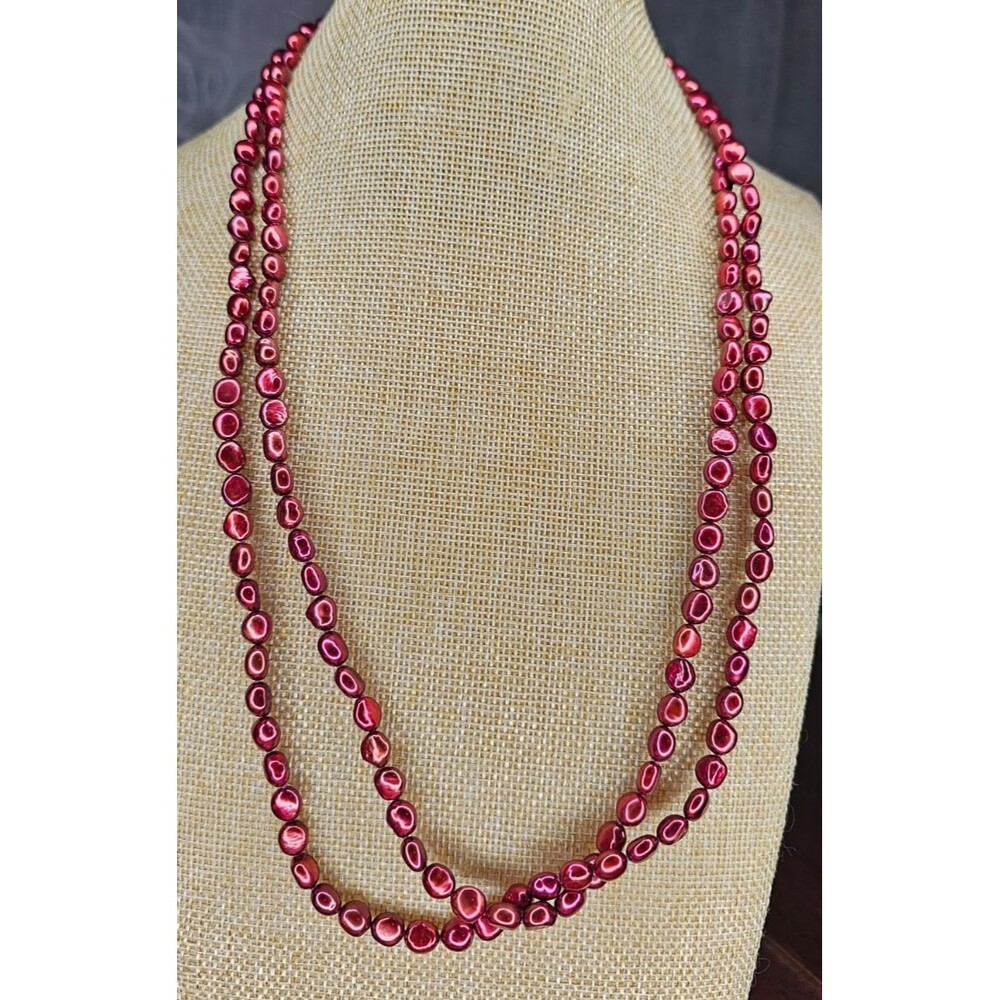 X-Long Scarlet Red Cultured Pearl with Sterling Silver Clasp 52"L
